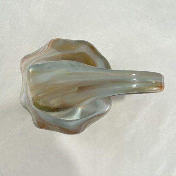 Vintage Blown Art Glass Swan Bowl Sooner Style Orange White - Picture 7 of 10